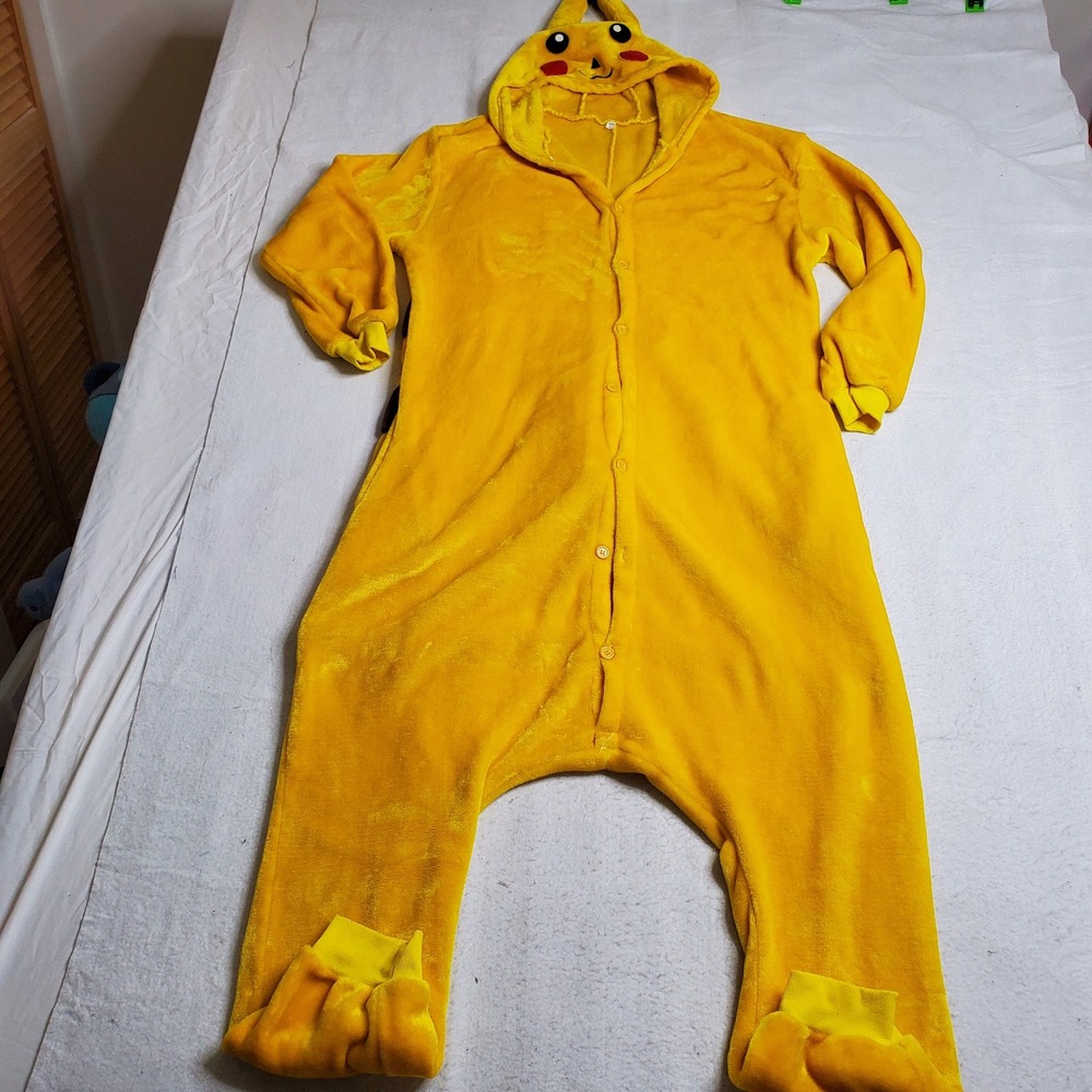 Unbranded Unisex Pikachu Kigurumi Costume Yellow Plush Hooded Pajamas Size L